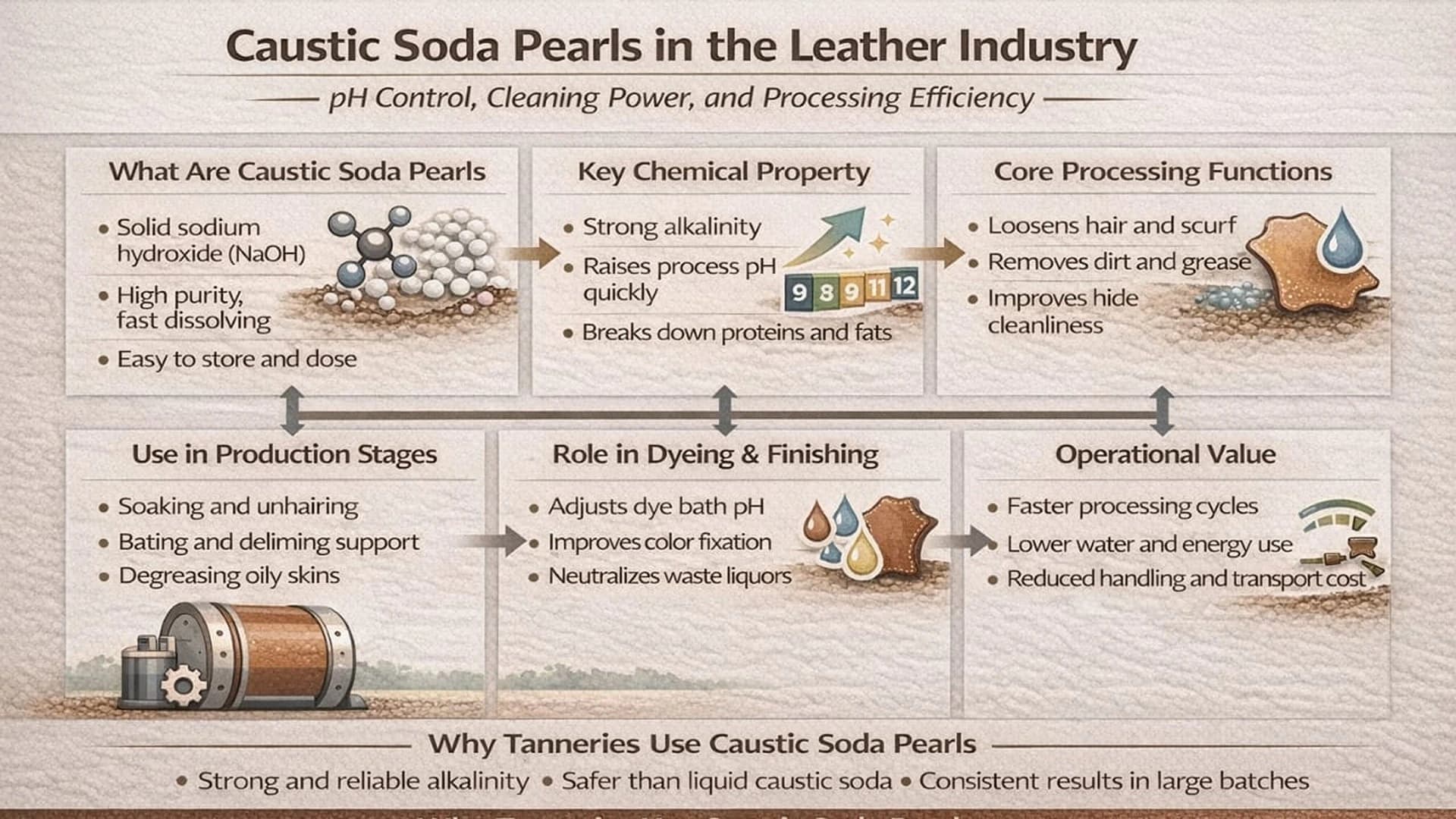 Caustic Soda Pearls in the Leather Industry: Uses, Processing Roles, and Efficiency Benefits